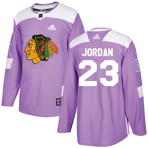 Adidas Blackhawks #23 Michael Jordan Purple Authentic Fights Cancer Stitched NHL Jersey